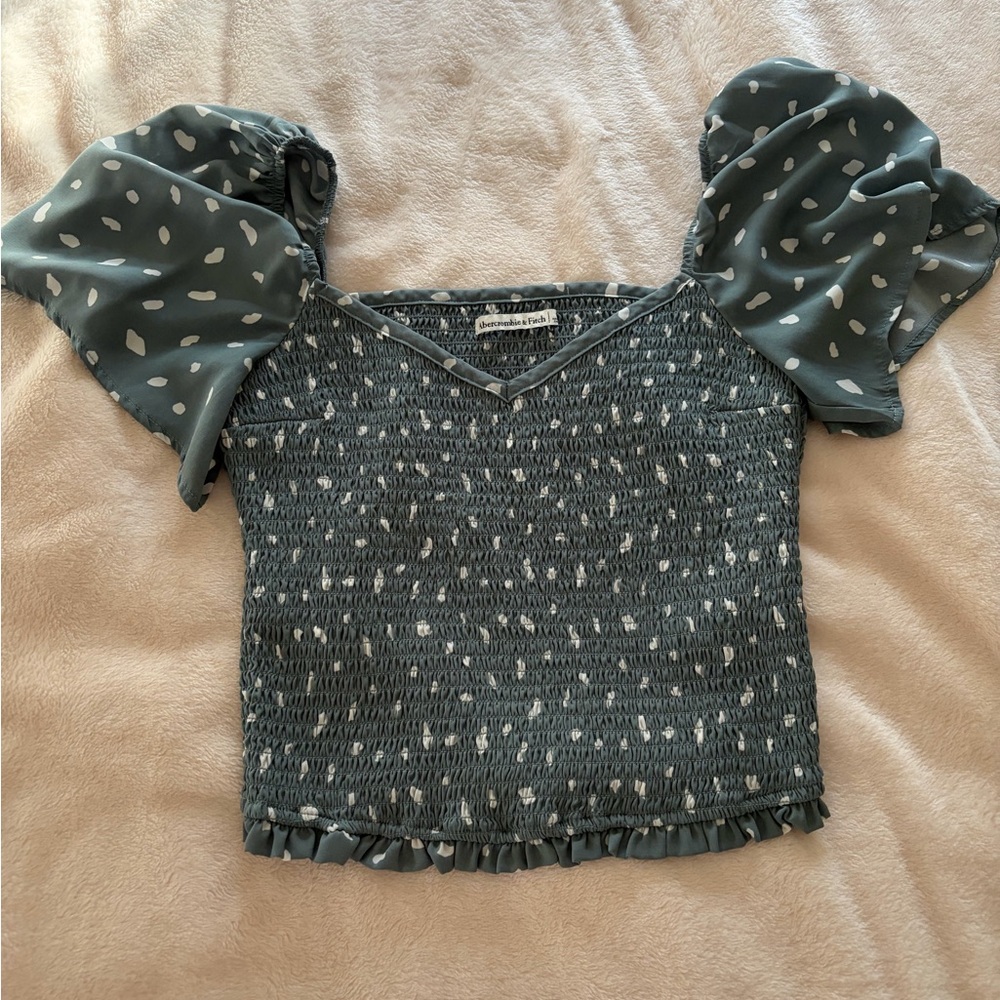 A&F Blue Patterned Puff Sleeve Top